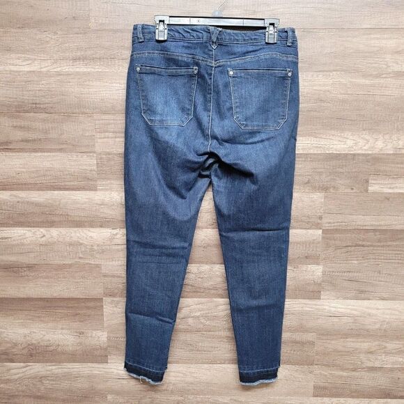 Democracy High Rise Raw Step Hem Skinny Ankle Jeans Blue Dark Wash Women's 10 - Picture 4 of 8